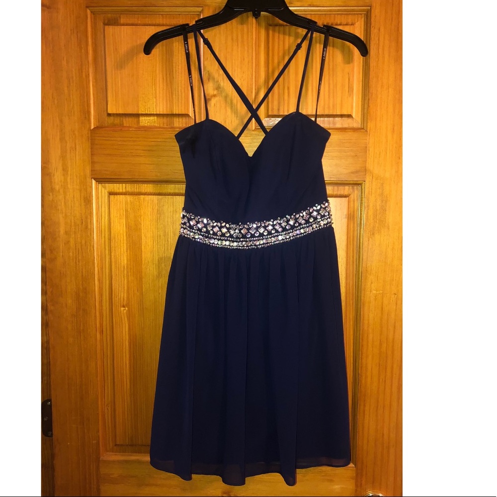 Navy Formal Dress with Sequined Middle